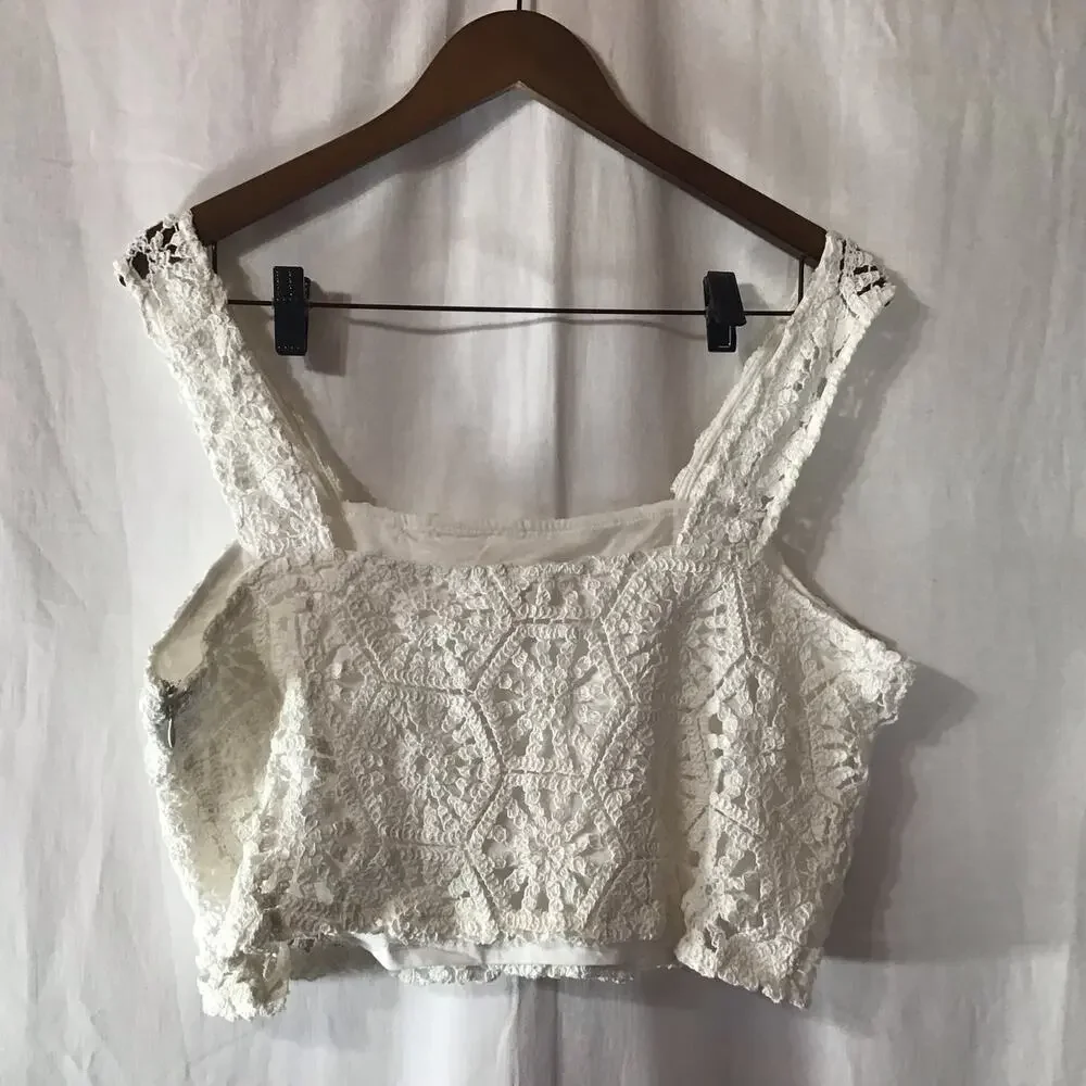 NWT Audrey Parks x Francesca's White Square Neck Crochet Boho Festival Top XL